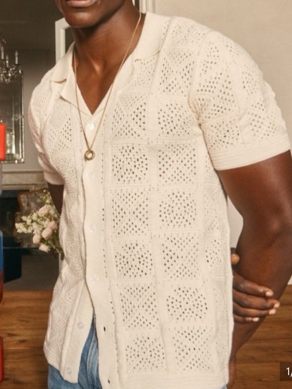 NWT Abercrombie and fitch crochet button down short sleeve polo shirt XL